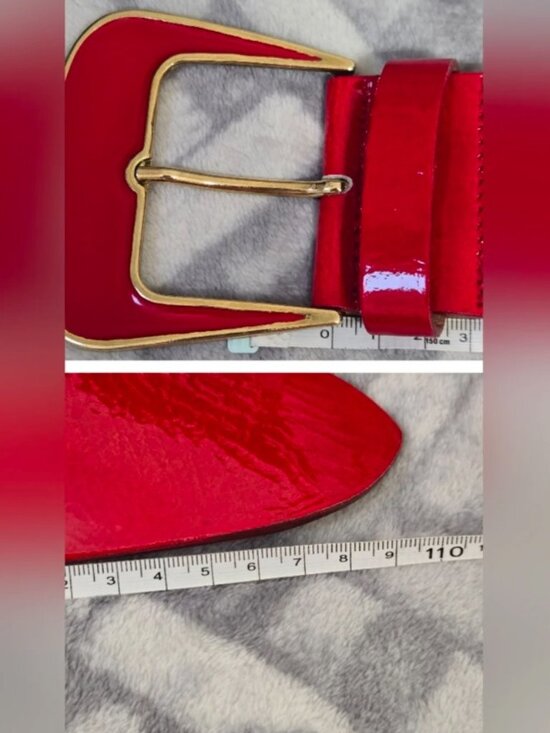 Vintage Twiggy Firenze Red Patent Leather Wide Belt Gold Buckle main image 7